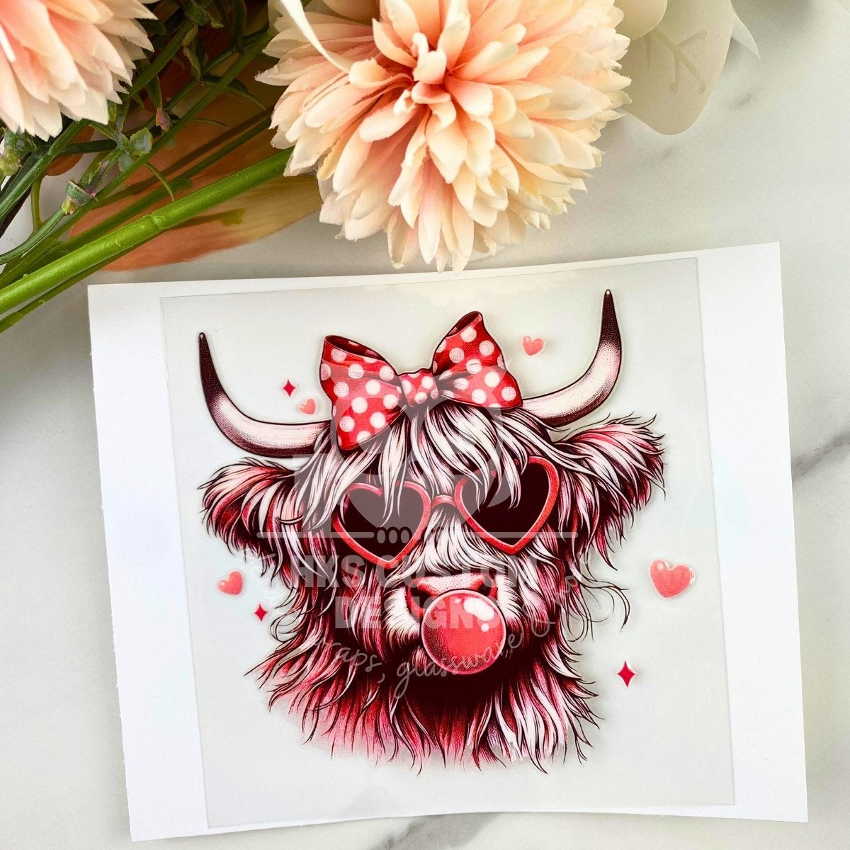 Bubblegum Highland Cow | 4" UV DTF Decal