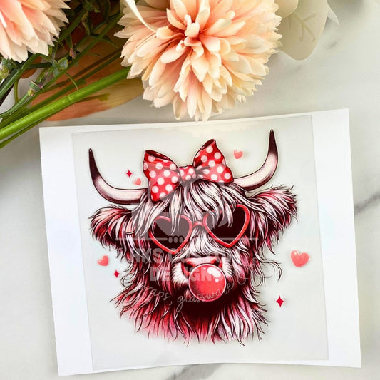 Bubblegum Highland Cow | 4" UV DTF Decal