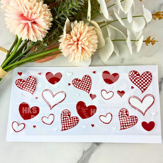 Red and White Hearts | 16 oz UV DTF Wrap