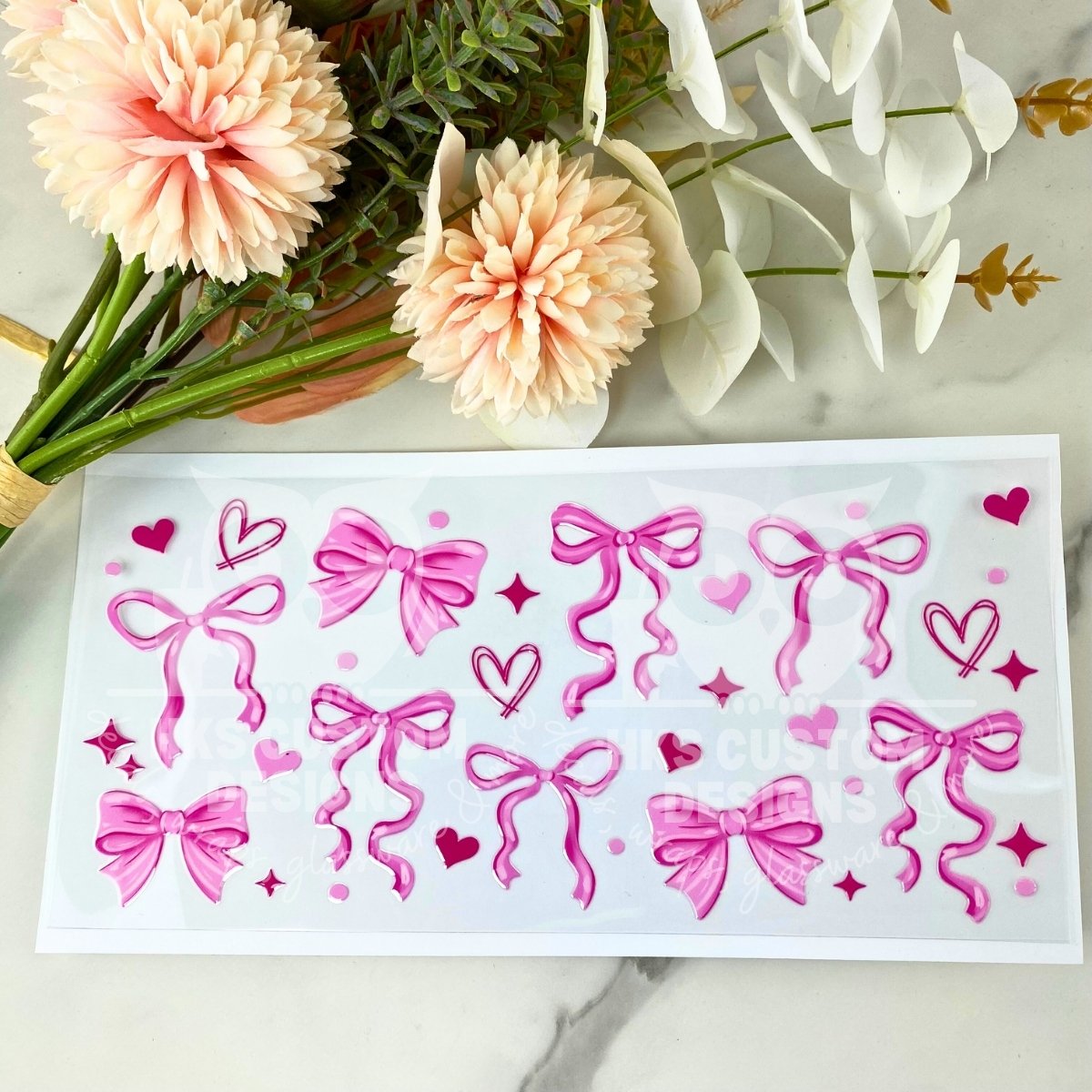 Pink Bows and Hearts | 16 oz UV DTF Wrap