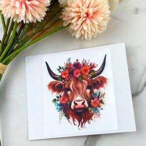Highland Cow (floral) | 4" UV DTF Decal