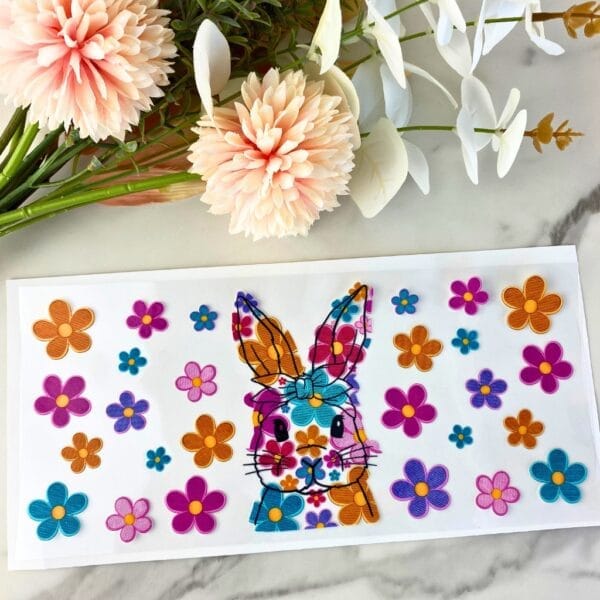 Floral Bunny | 16 oz UV DTF Wrap