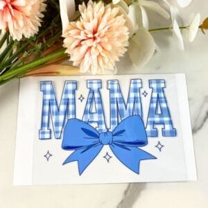 Mama Blue Bow | 4″ UV DTF Decal