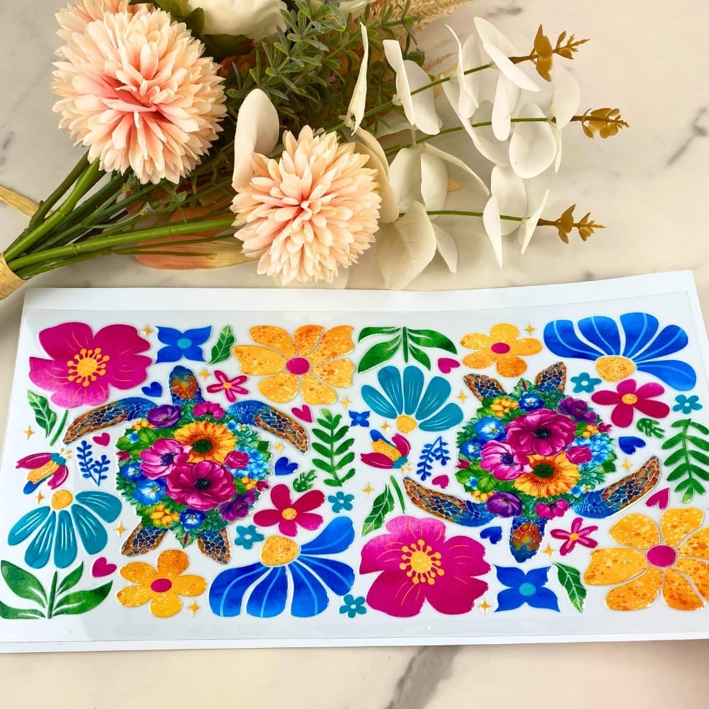Floral Turtle | 40 oz UV DTF Wrap
