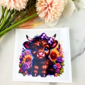 Brown Cow with Sunflower | 4" UV DTF Decal