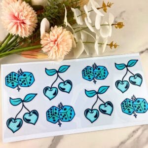 Blue Cherries with Dice | 40 oz UV DTF Wrap