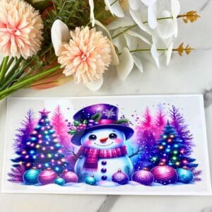 Purple Snowman Scene | 16 oz UV DTF Wrap