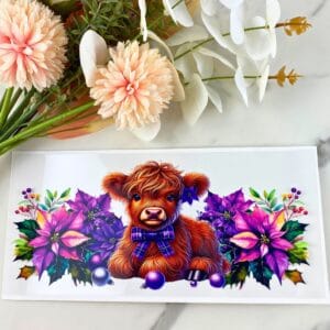 Purple Christmas Highland Cow | 16 oz UV DTF Wrap