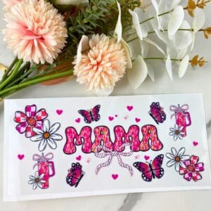 Mama Pink Butterflies | 16 oz UV DTF Wrap