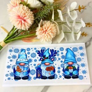 Blue Christmas Gnomes | 16 oz UV DTF Wrap