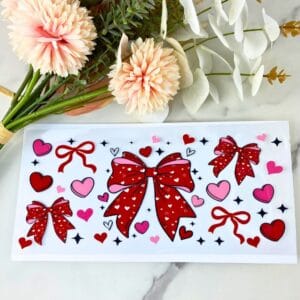 Valentine Heart Bow | 16 oz UV DTF Wrap