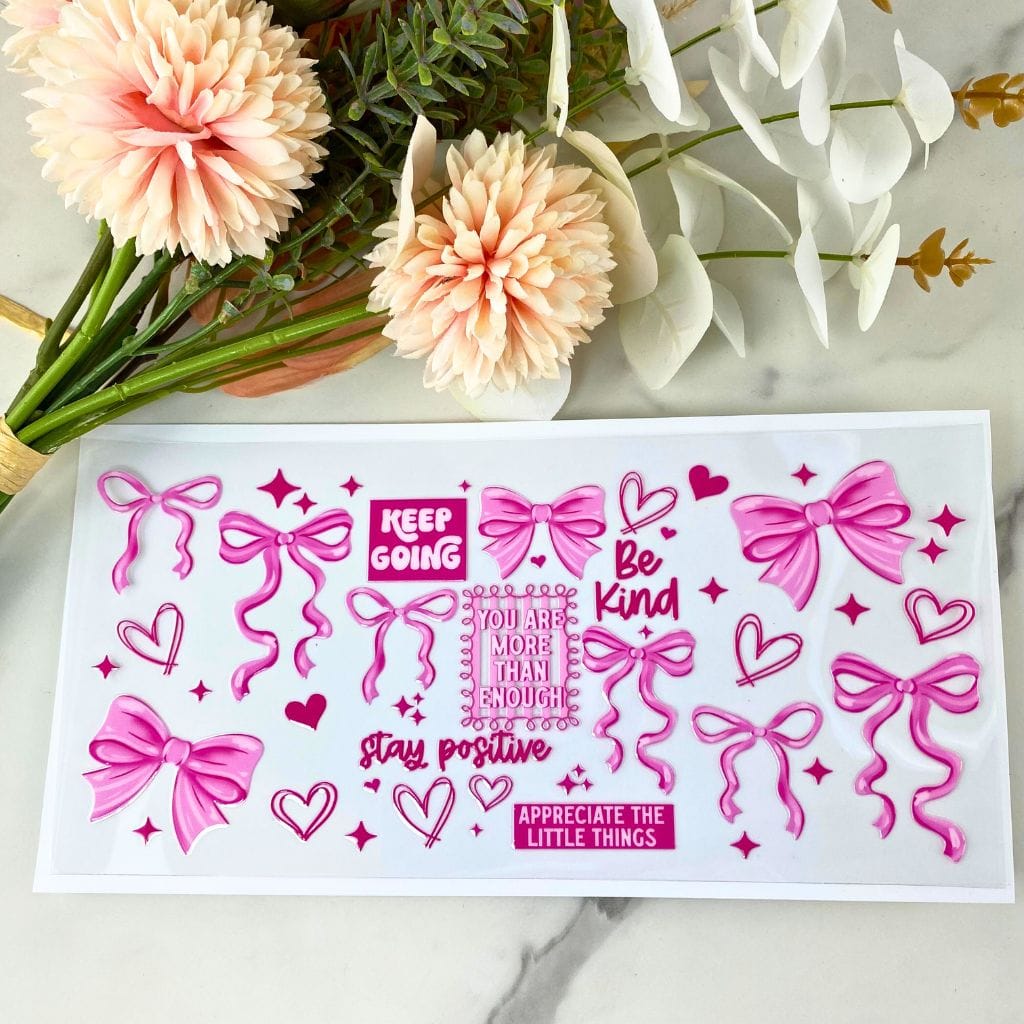 Pink Bow Affirmations | 16 oz UV DTF Wrap