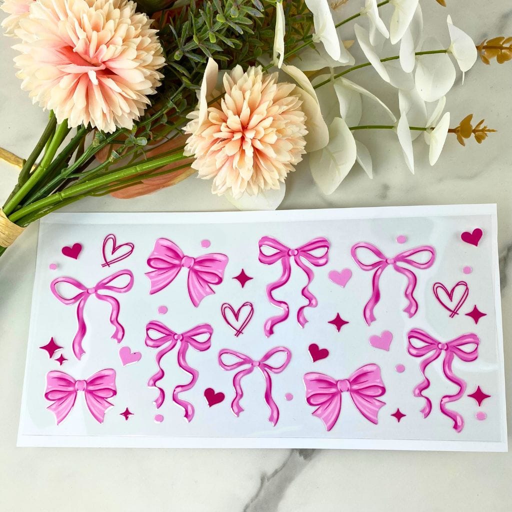 Pink Bows and Hearts | 16 oz UV DTF Wrap