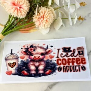 Iced Coffee Addict Cow | 16 oz UV DTF Wrap
