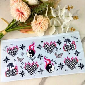 Checkered Cherry Hearts | 40 oz UV DTF Wrap