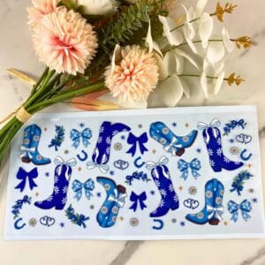 Blue Cowgirl Boots | 40 oz UV DTF Wrap