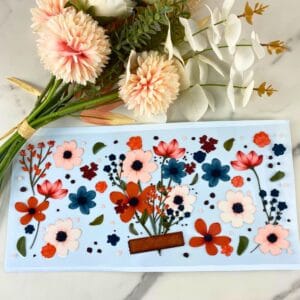 Blue and Peach Floral | 40 oz UV DTF Wrap