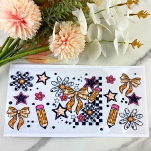 Checkered Floral Teacher | 16 oz UV DTF Wrap